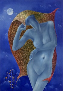 Aldo Claudio Medorini, Nautismo astrale, Il Bacio, omaggio a Klimt, tecnica mista su tela, cm. 100x70