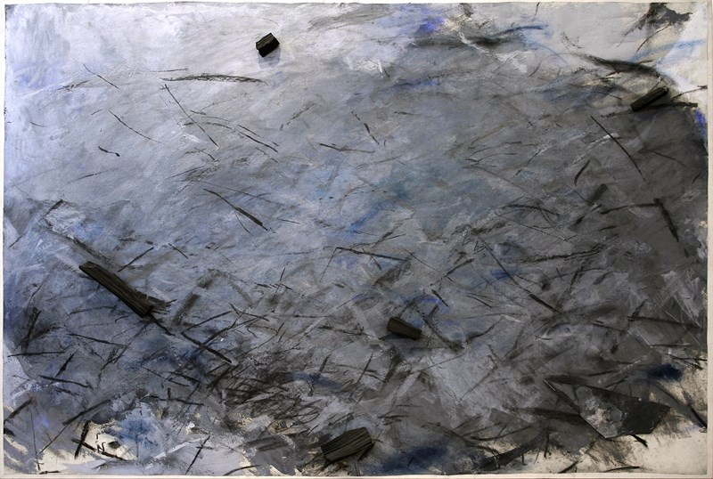 Marco Gastini, Ariam, 1983, olio, carbone e metallo su tela applicata su tela, cm. 111x163x6
