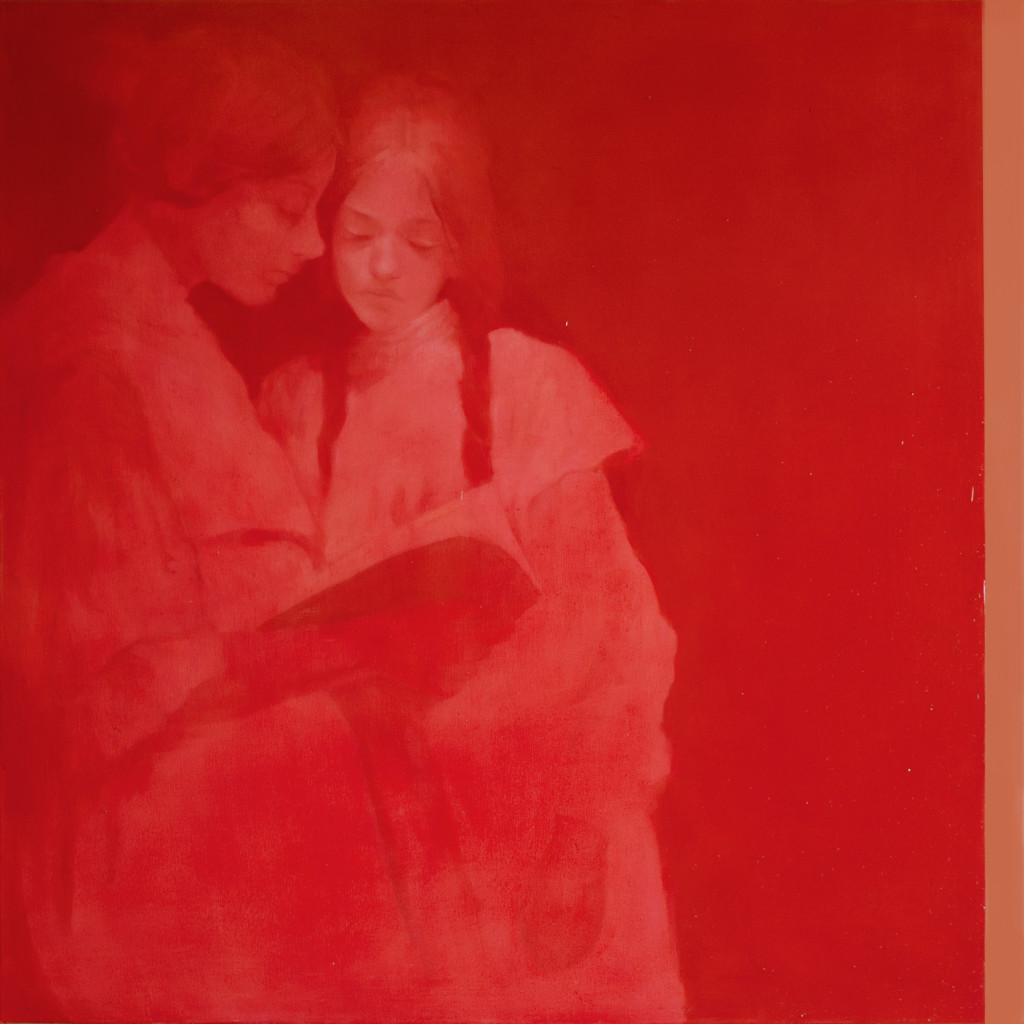 Simone Geraci,Lesen, Olio su tela, 100 x 100 cm, 2015