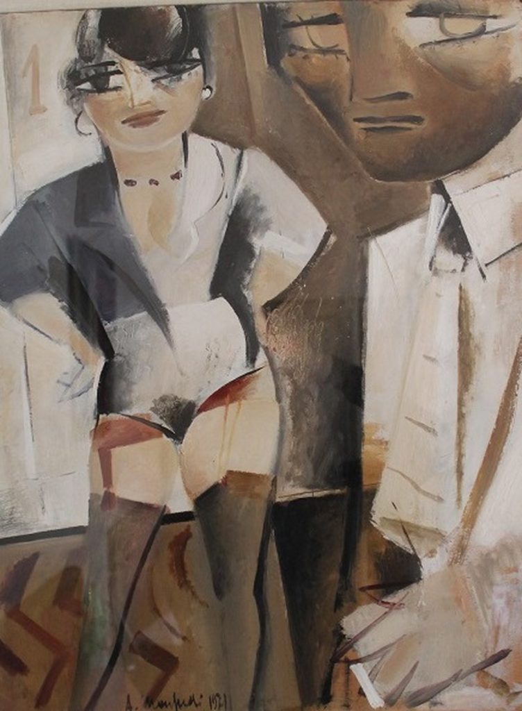 Galleria de' Bonis - Alberto Manfredi, Autoritratto con E, 1971, olio su tela, cm. 61x47 (Copia).jpg